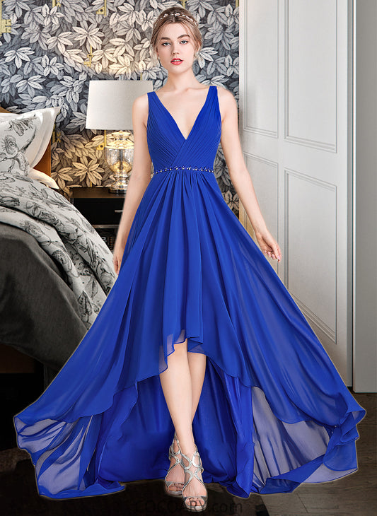 Alicia A-Line V-neck Asymmetrical Chiffon Bridesmaid Dress With Ruffle Beading Sequins DA8P0013047