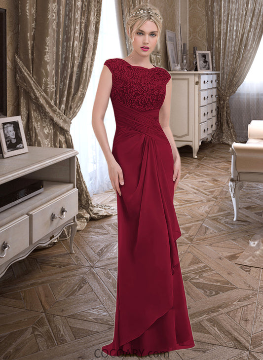 Laney Sheath/Column Scoop Neck Floor-Length Chiffon Lace Bridesmaid Dress With Cascading Ruffles DA8P0013057