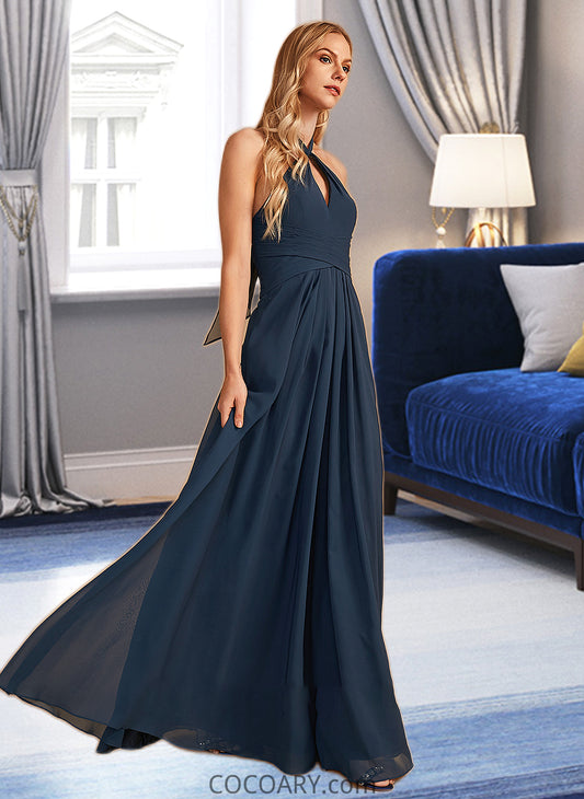 Gretchen A-Line Halter Floor-Length Bridesmaid Dress With Ruffle DA8P0013059