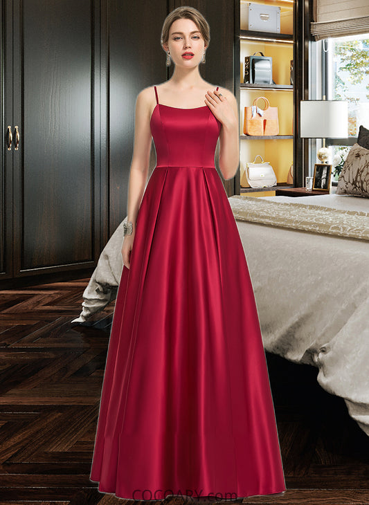 Ryleigh A-Line Square Neckline Floor-Length Satin Bridesmaid Dress DA8P0013060