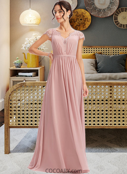 Brooke A-Line V-neck Floor-Length Bridesmaid Dress With Lace DA8P0013071