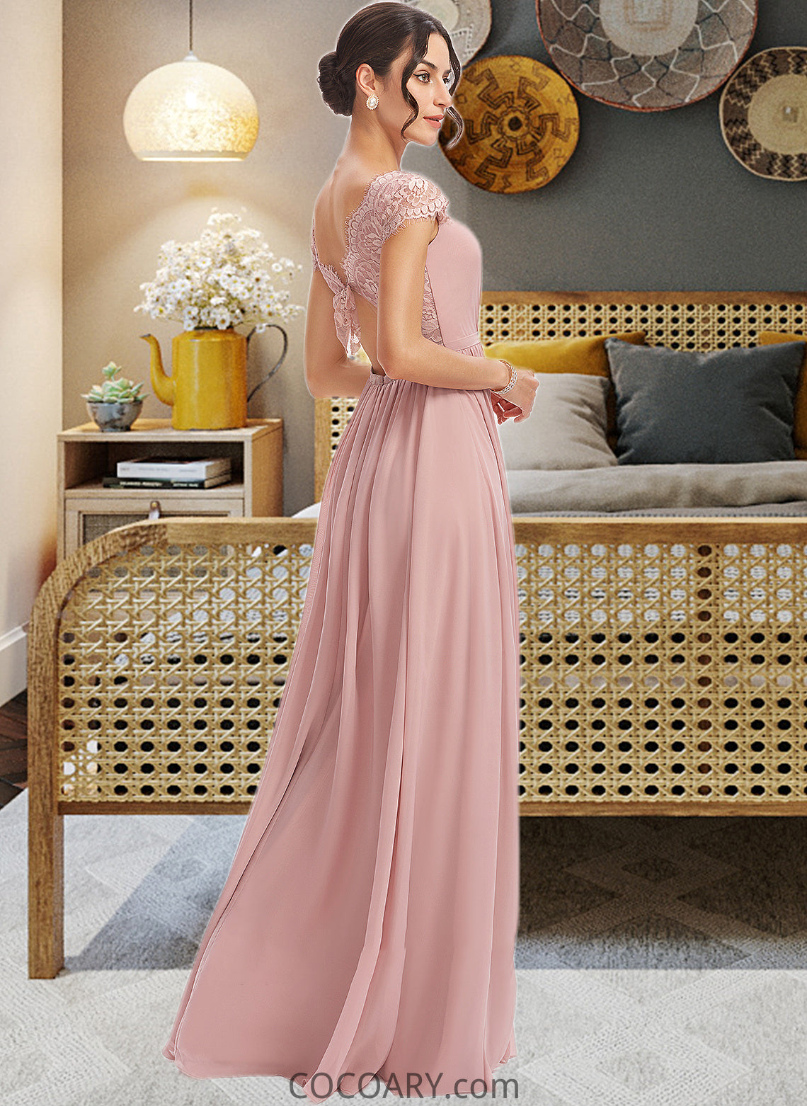 Brooke A-Line V-neck Floor-Length Bridesmaid Dress With Lace DA8P0013071