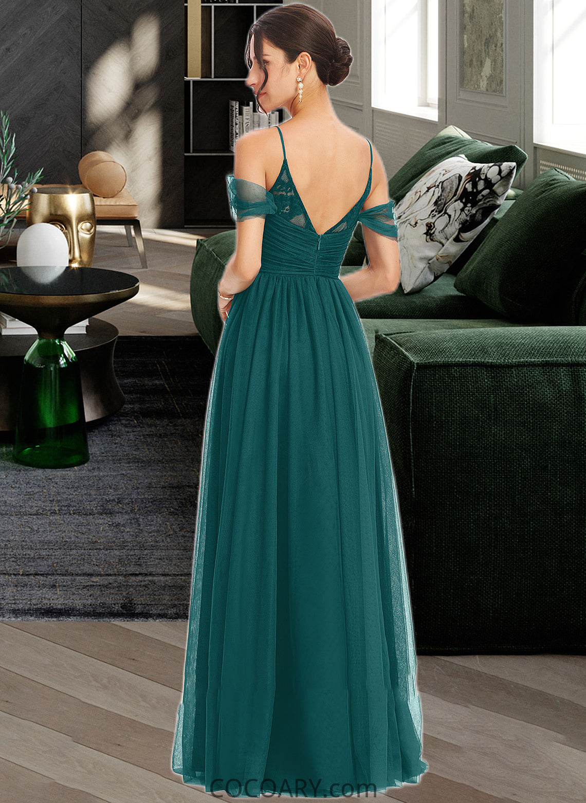 Norah A-Line V-neck Floor-Length Bridesmaid Dress With Ruffle DA8P0013072