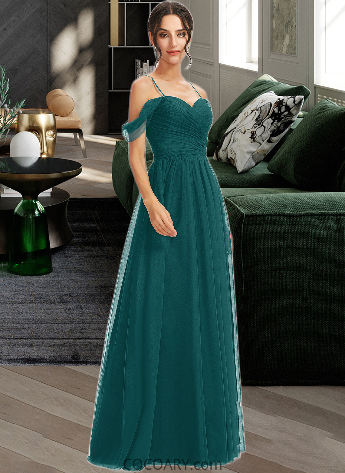 Norah A-Line V-neck Floor-Length Bridesmaid Dress With Ruffle DA8P0013072