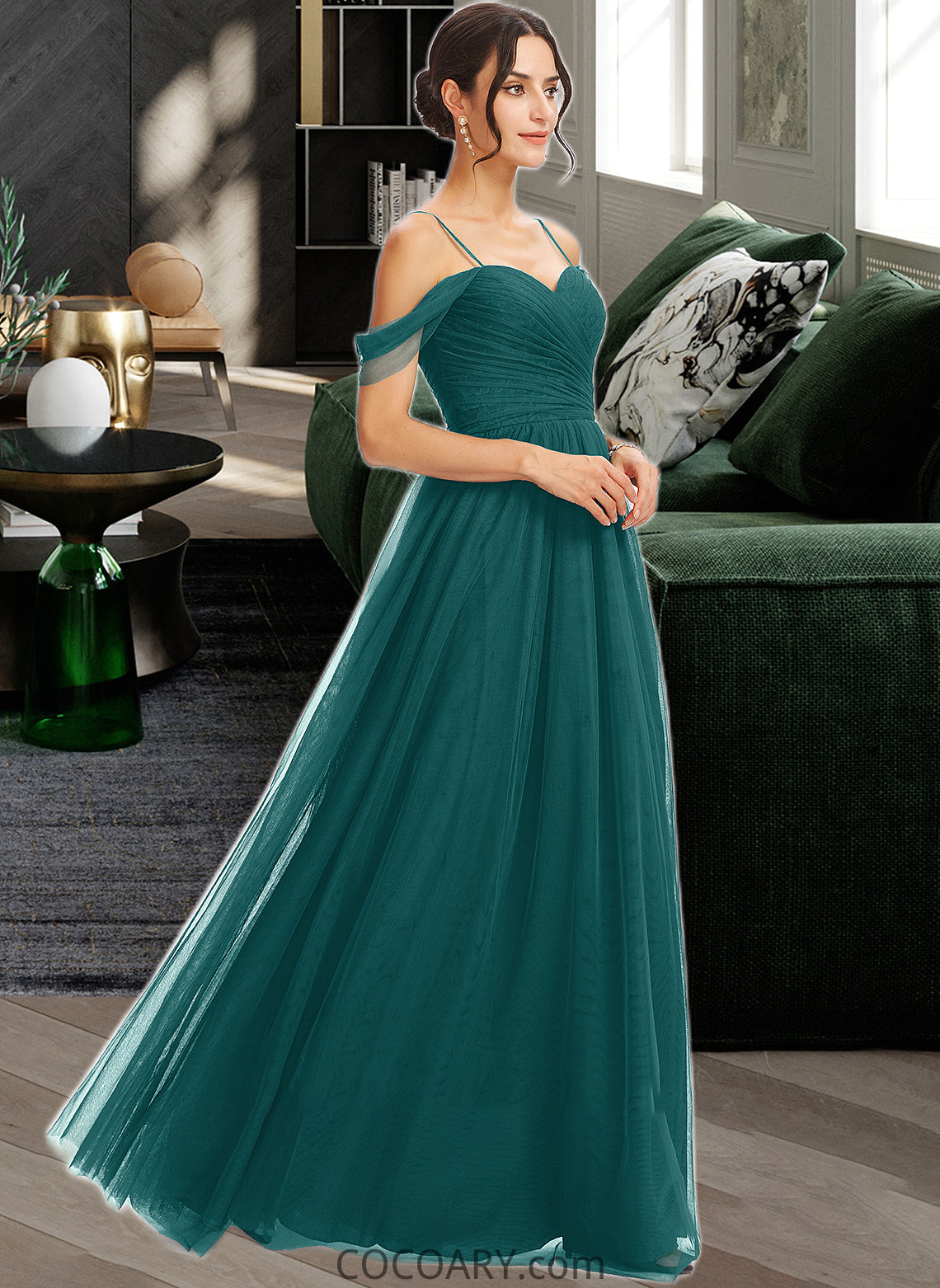 Norah A-Line V-neck Floor-Length Bridesmaid Dress With Ruffle DA8P0013072