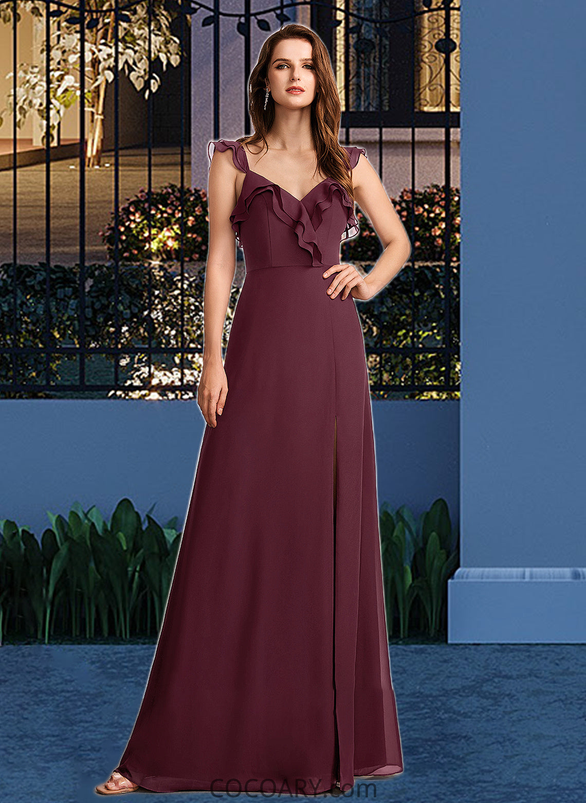 Ruth A-Line V-neck Floor-Length Bridesmaid Dress With Split Front DA8P0013083