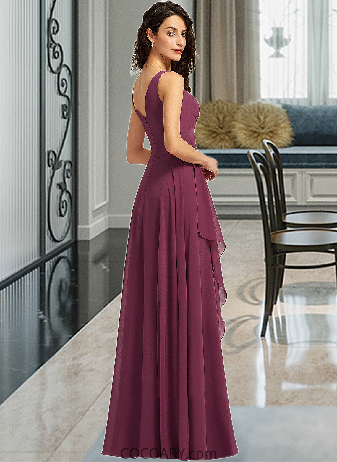 Audrina A-Line V-neck Floor-Length Bridesmaid Dress With Split Front DA8P0013085