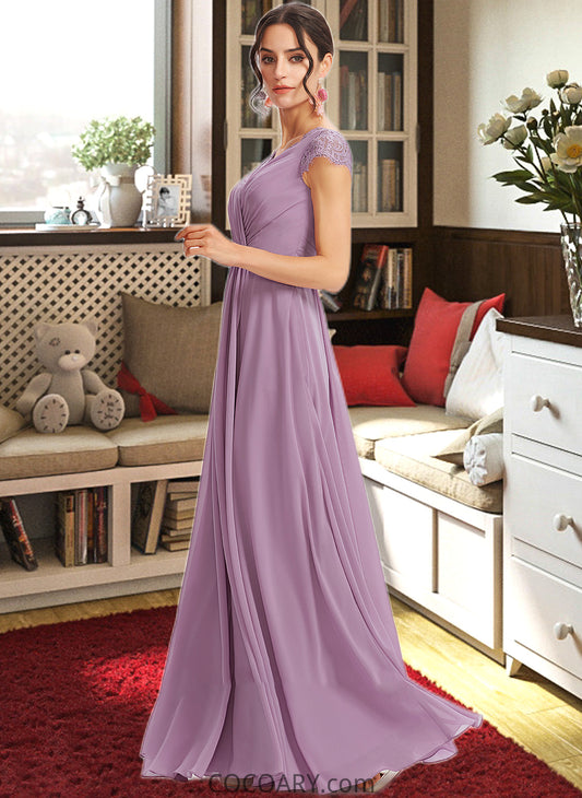 Katie A-Line V-neck Floor-Length Bridesmaid Dress With Lace DA8P0013111