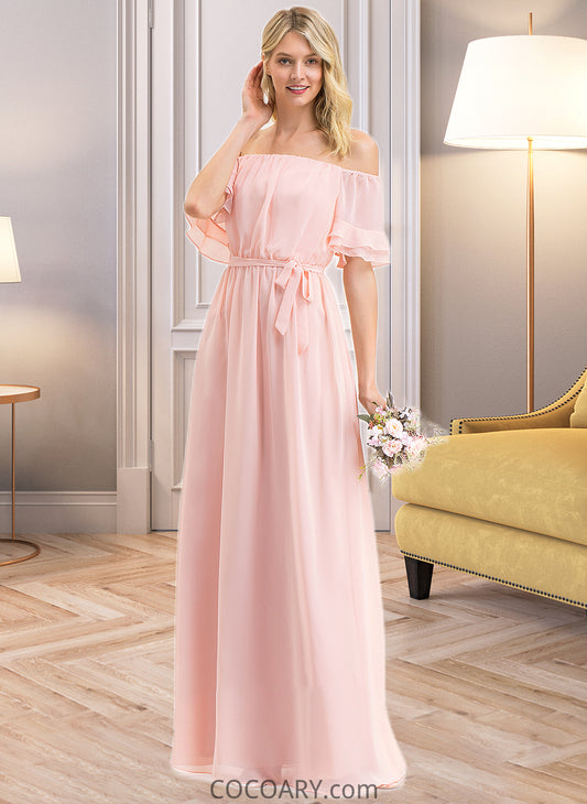 Melissa A-Line Off-the-Shoulder Floor-Length Chiffon Bridesmaid Dress With Bow(s) Cascading Ruffles DA8P0013121