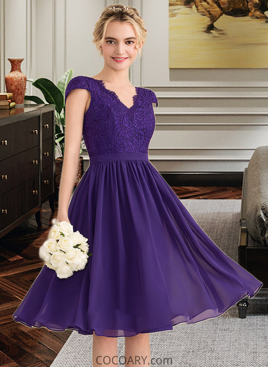 Sophie A-Line V-neck Knee-Length Chiffon Lace Bridesmaid Dress DA8P0013122