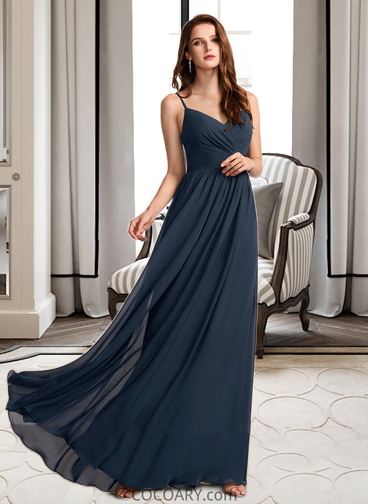 Ellie A-Line V-neck Floor-Length Bridesmaid Dress With Lace DA8P0013127