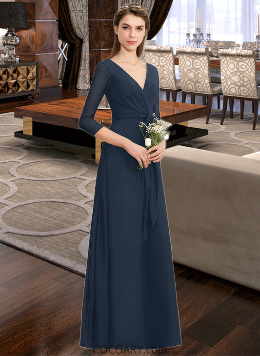 Lizbeth A-Line V-neck Floor-Length Chiffon Bridesmaid Dress With Ruffle Bow(s) DA8P0013132