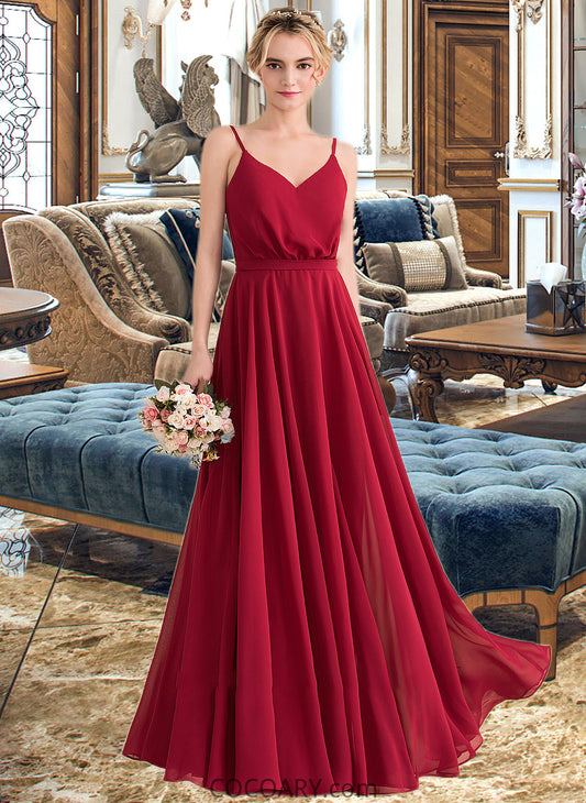 Susan A-Line V-neck Floor-Length Chiffon Bridesmaid Dress With Bow(s) DA8P0013135