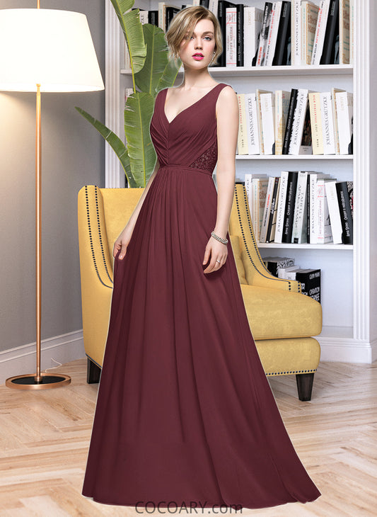 Jane A-Line V-neck Floor-Length Chiffon Bridesmaid Dress With Ruffle Lace Beading Sequins DA8P0013136