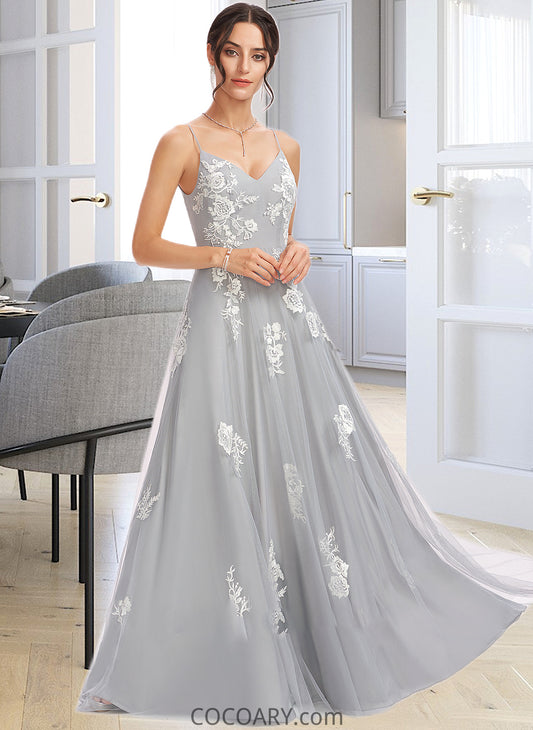 Katrina A-Line V-neck Floor-Length Bridesmaid Dress With Lace DA8P0013140