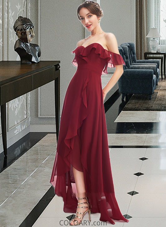 Arielle A-Line Off-the-Shoulder Asymmetrical Bridesmaid Dress With Ruffle Split Front DA8P0013141