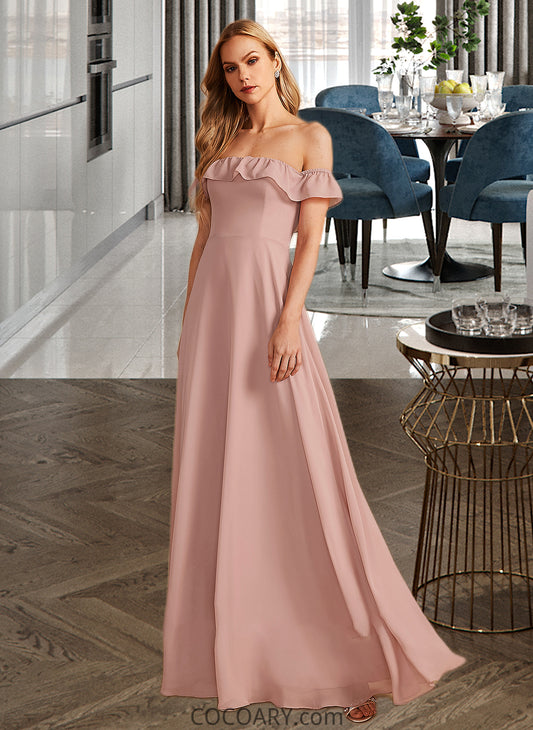 Jaliyah A-Line Off-the-Shoulder Floor-Length Bridesmaid Dress With Ruffle DA8P0013156