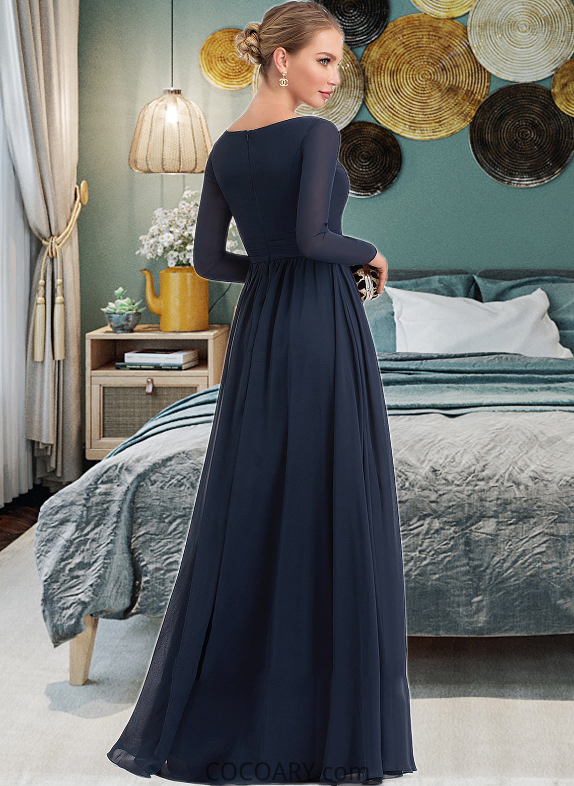 Laila A-Line V-neck Floor-Length Chiffon Bridesmaid Dress With Split Front DA8P0013169