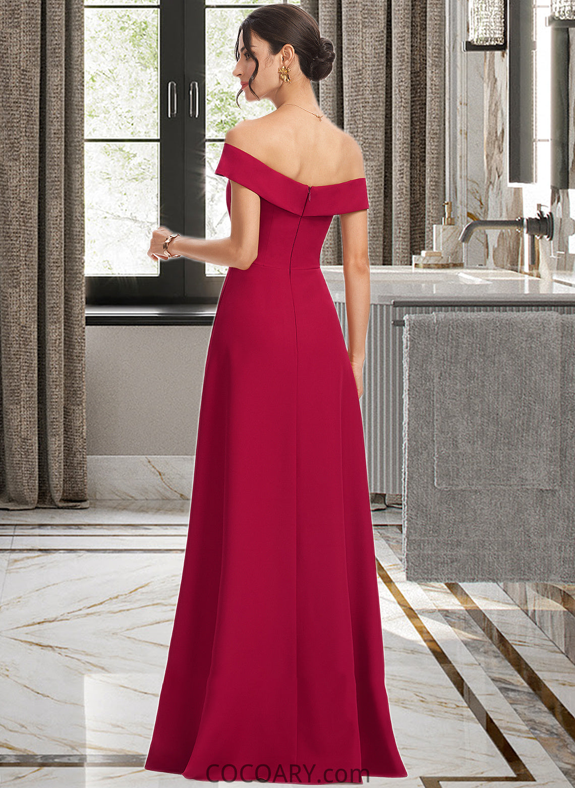 Fatima Sheath/Column Off-the-Shoulder Floor-Length Bridesmaid Dress With Ruffle DA8P0013177