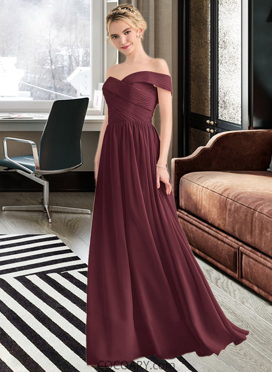 Amelie A-Line Off-the-Shoulder Floor-Length Chiffon Bridesmaid Dress With Ruffle DA8P0013190