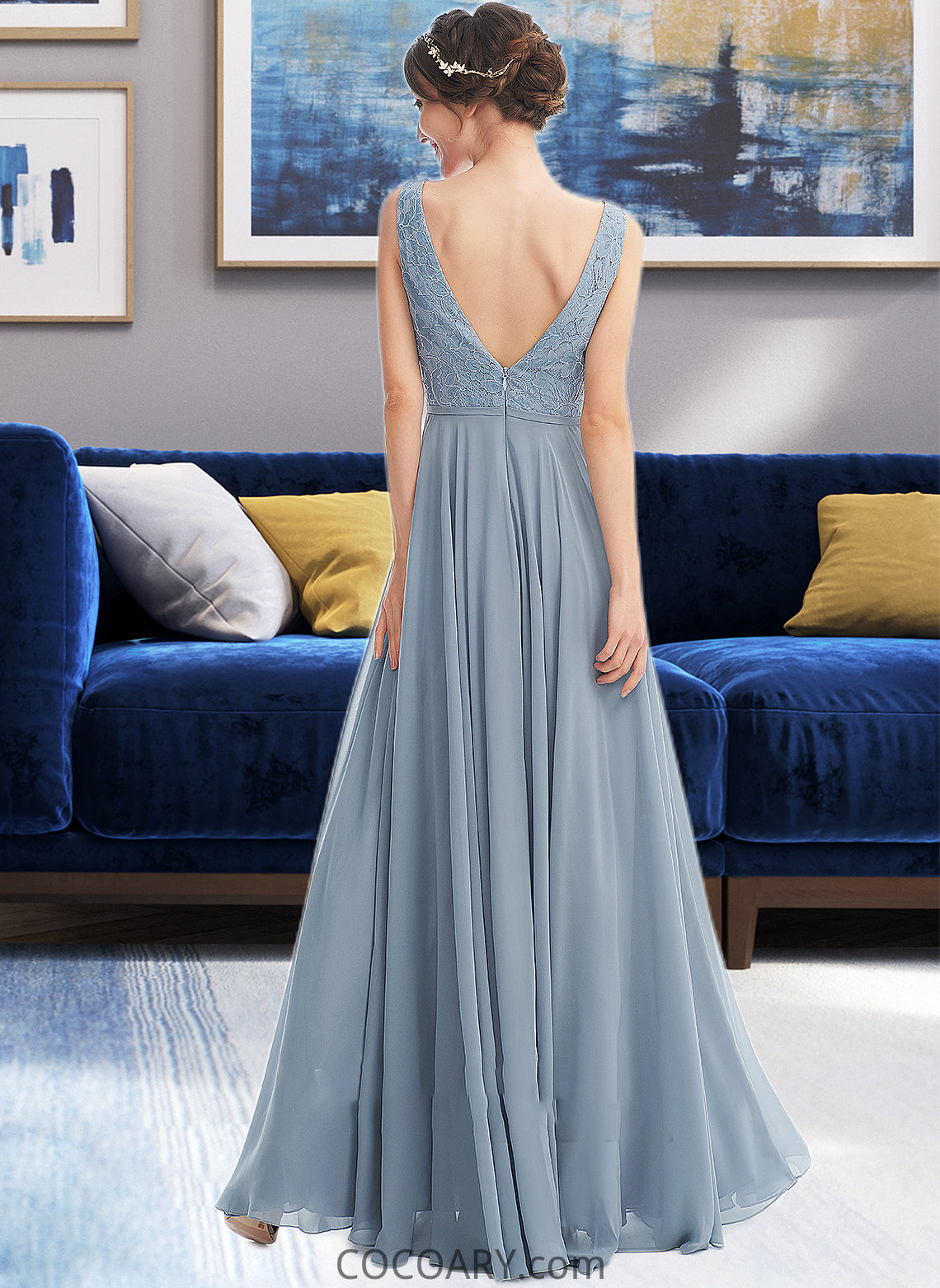 Kenzie A-Line V-neck Floor-Length Bridesmaid Dress DA8P0013199