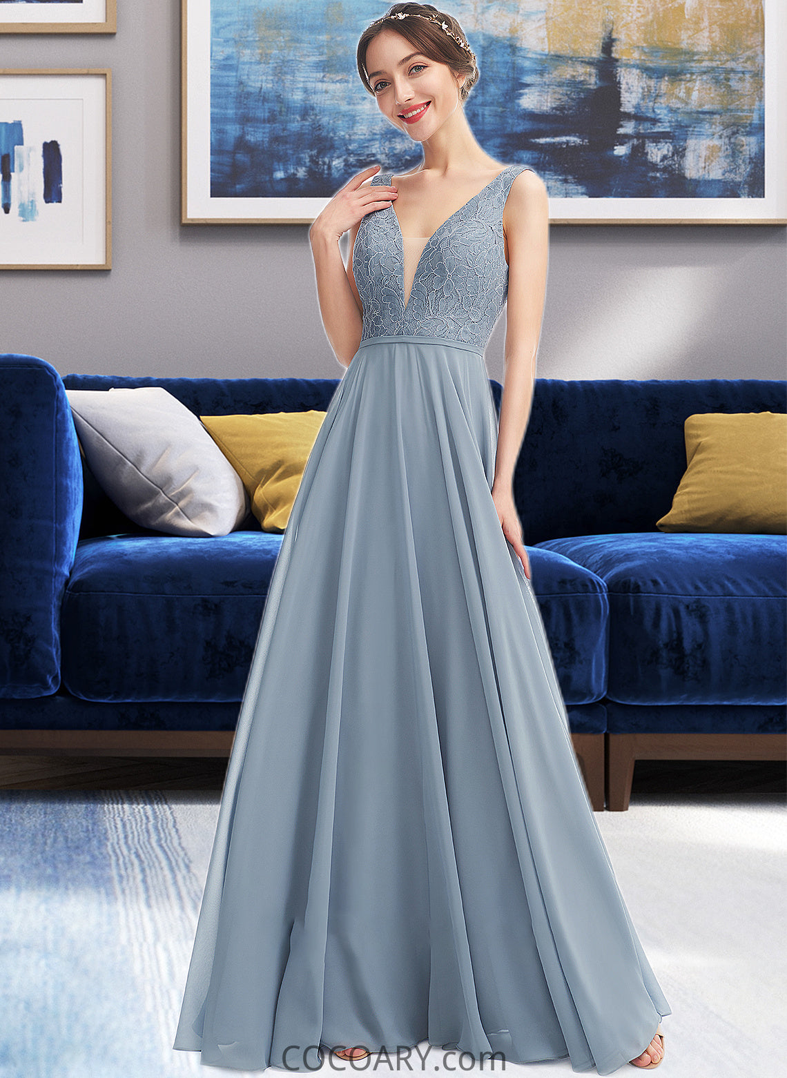 Kenzie A-Line V-neck Floor-Length Bridesmaid Dress DA8P0013199