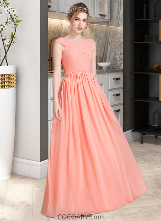 Maribel Ball-Gown/Princess V-neck Floor-Length Chiffon Bridesmaid Dress With Ruffle DA8P0013204