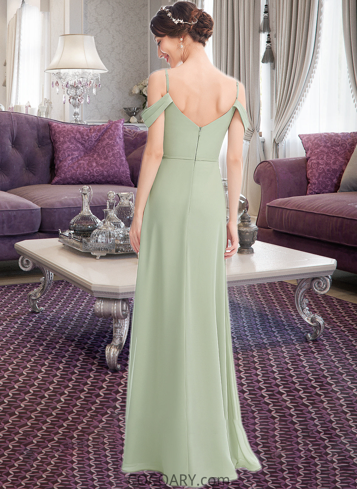 Tiffany A-Line V-neck Floor-Length Bridesmaid Dress With Ruffle Split Front DA8P0013213