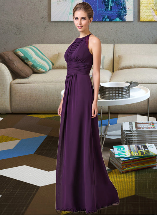 Marely Chiffon Halter-neck Floor-length Bridesmaid Dress With Lace DA8P0013218