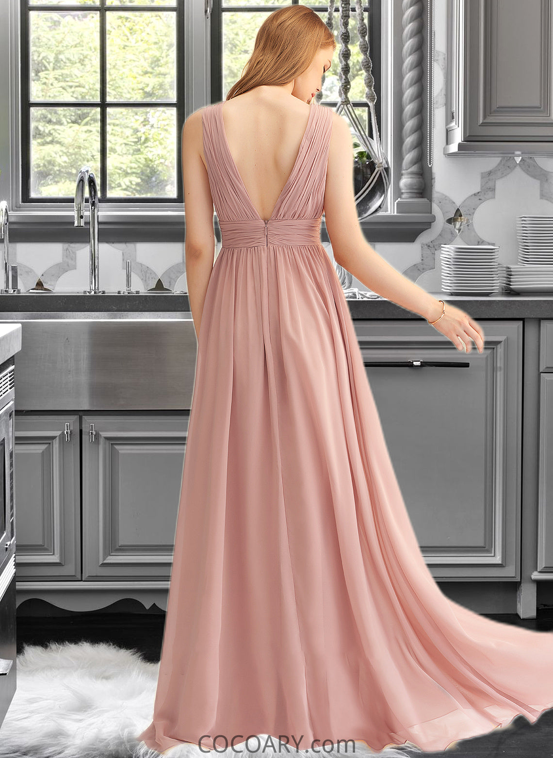 Yesenia A-LineV-neckFloor-LengthChiffonBridesmaidDressWithSplitFront#251361 DA8P0013235