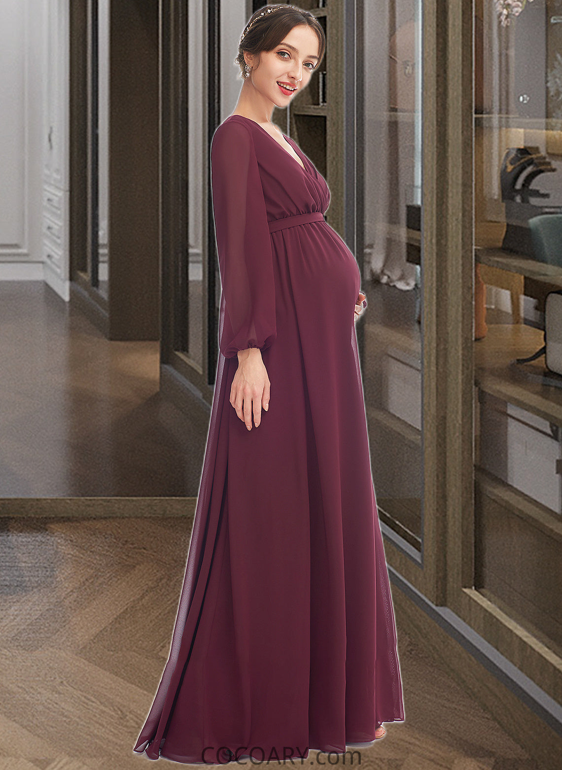 Gretchen A-Line V-neck Floor-Length Bridesmaid Dress With Split Front DA8P0013244