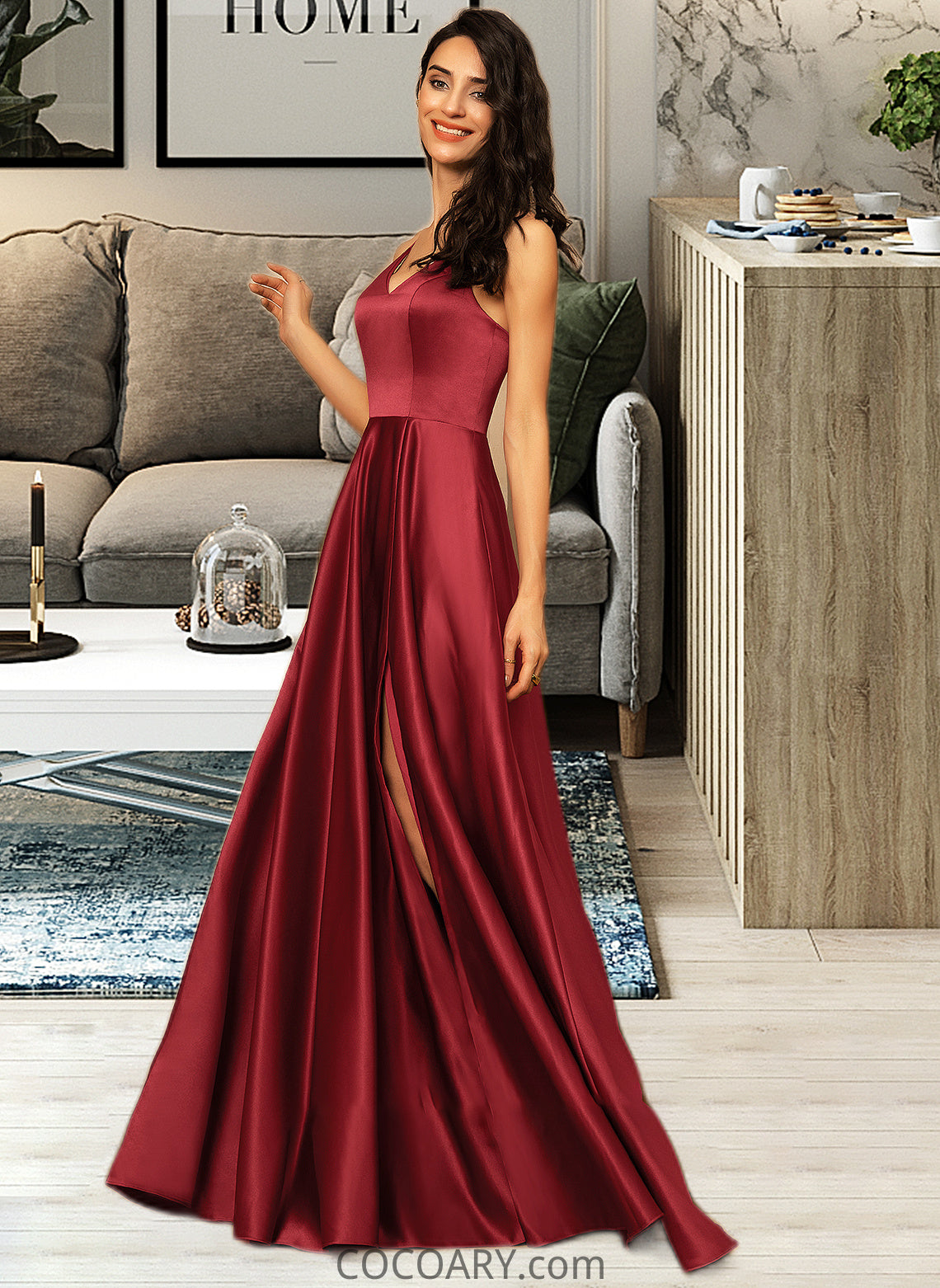 Erika A-LineV-neckFloor-LengthSatinBridesmaidDressWithPockets#251382 DA8P0013256