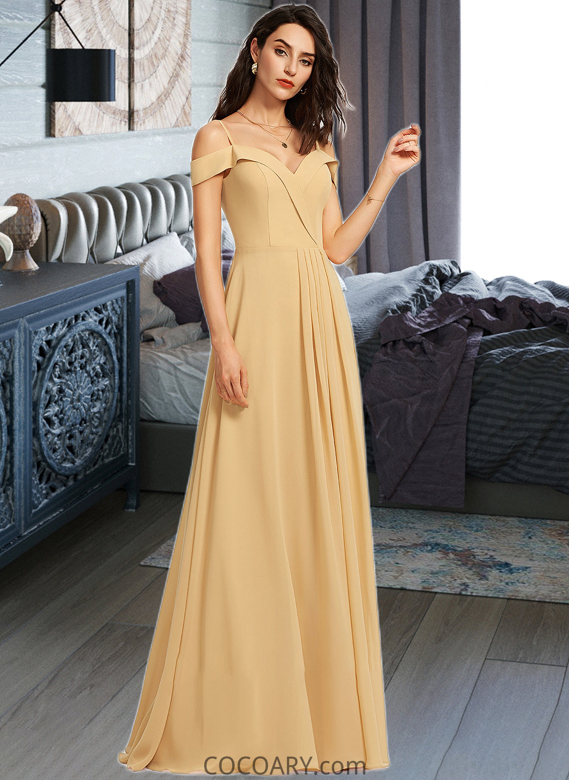 Katelynn A-Line V-neck Floor-Length Bridesmaid Dress DA8P0013265