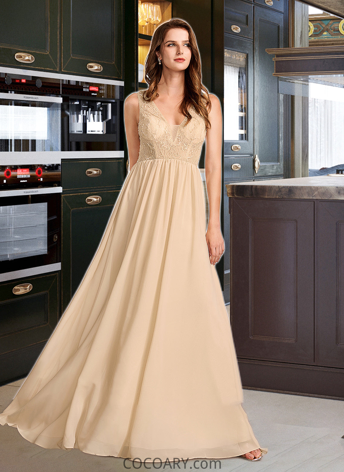 Johanna A-Line V-neck Floor-Length Bridesmaid Dress With Sequins DA8P0013291