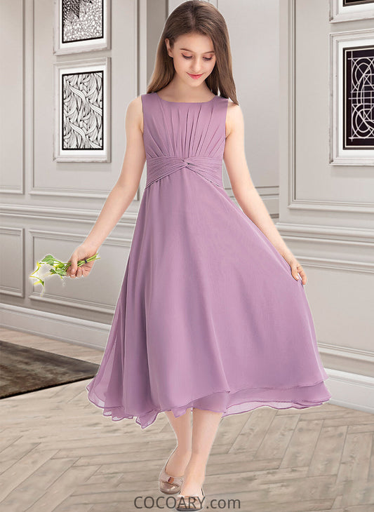 Susan A-Line Scoop Neck Tea-Length Chiffon Junior Bridesmaid Dress With Ruffle DA8P0013317