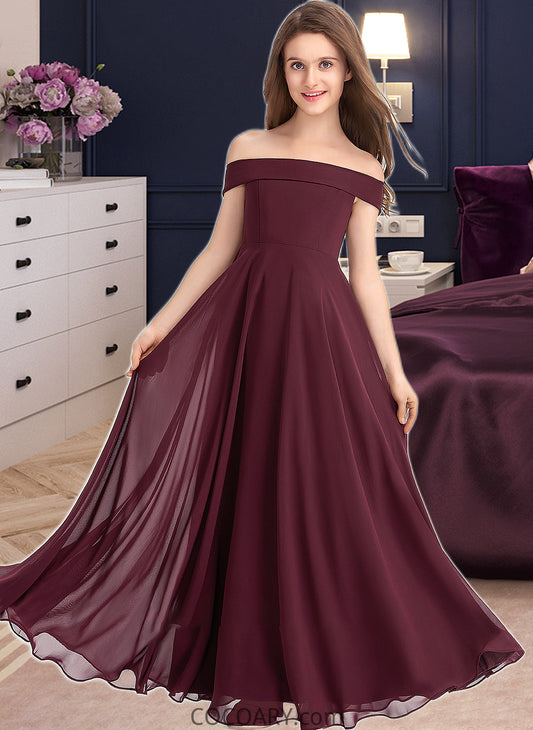 Heather A-Line Off-the-Shoulder Floor-Length Chiffon Junior Bridesmaid Dress DA8P0013323