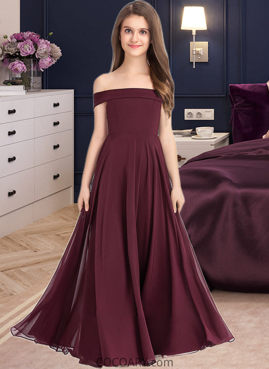 Heather A-Line Off-the-Shoulder Floor-Length Chiffon Junior Bridesmaid Dress DA8P0013323