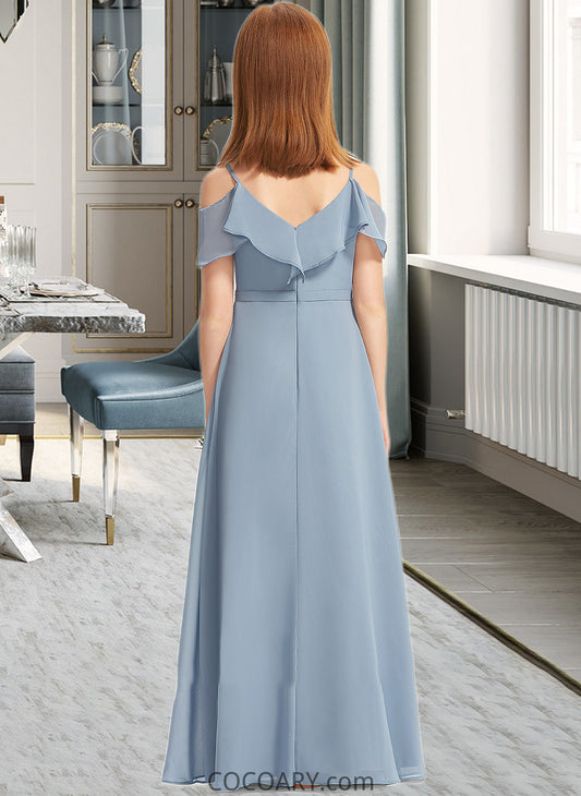 Danica A-Line Off-the-Shoulder Floor-Length Chiffon Junior Bridesmaid Dress With Ruffles DA8P0013334