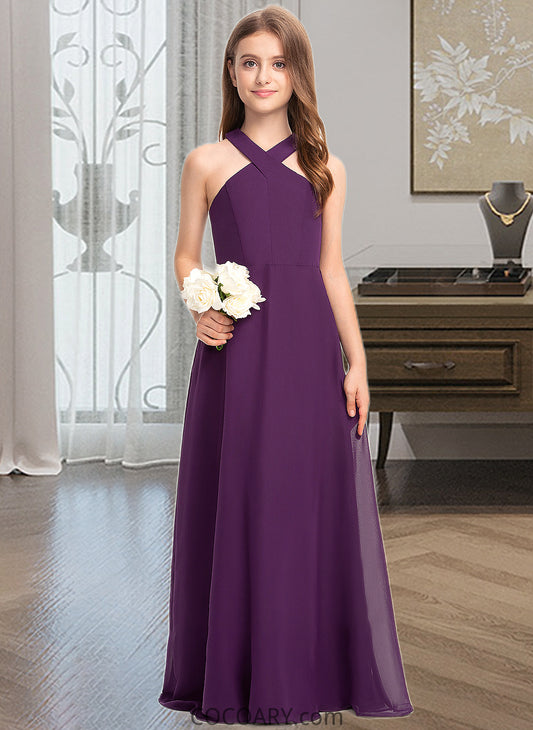 Sally A-Line V-neck Floor-Length Chiffon Junior Bridesmaid Dress DA8P0013346