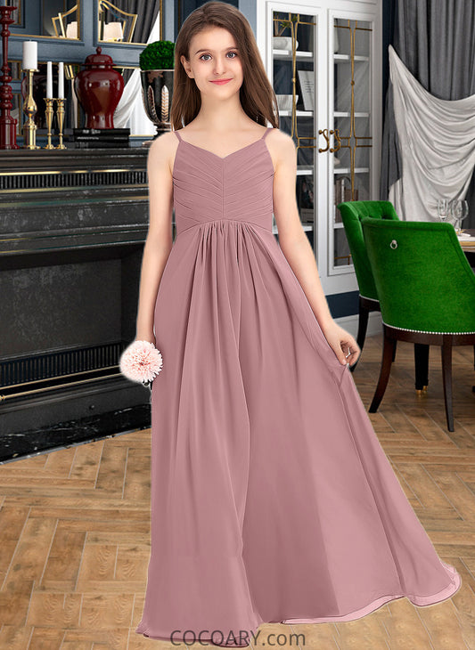 Alexia A-Line V-neck Floor-Length Chiffon Junior Bridesmaid Dress With Ruffle DA8P0013354