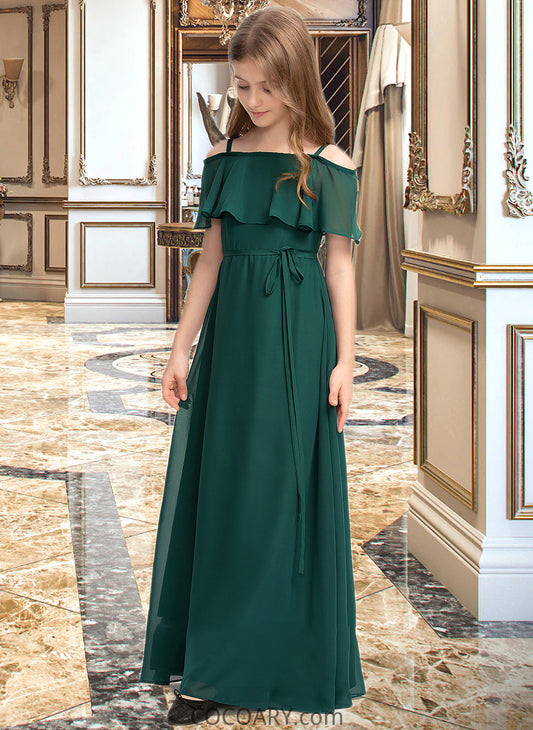 Victoria A-Line Off-the-Shoulder Floor-Length Chiffon Junior Bridesmaid Dress With Bow(s) DA8P0013359