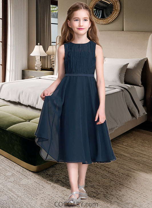 Mavis A-Line Scoop Neck Tea-Length Chiffon Junior Bridesmaid Dress With Ruffle DA8P0013362