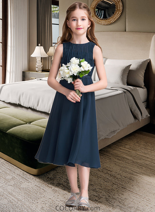 Mavis A-Line Scoop Neck Tea-Length Chiffon Junior Bridesmaid Dress With Ruffle DA8P0013362