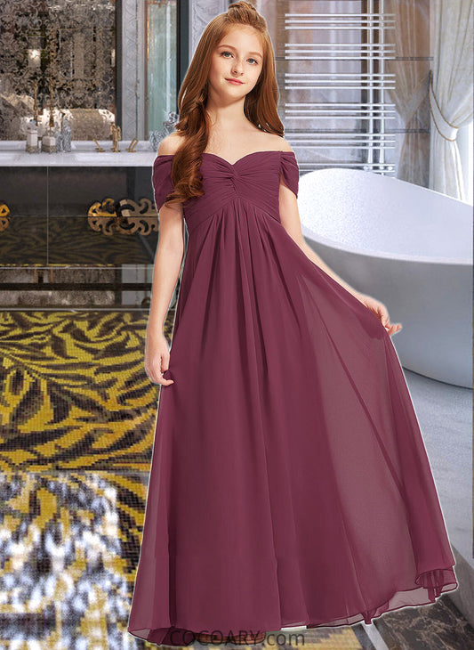 Leia A-Line Off-the-Shoulder Floor-Length Chiffon Junior Bridesmaid Dress With Ruffle DA8P0013376