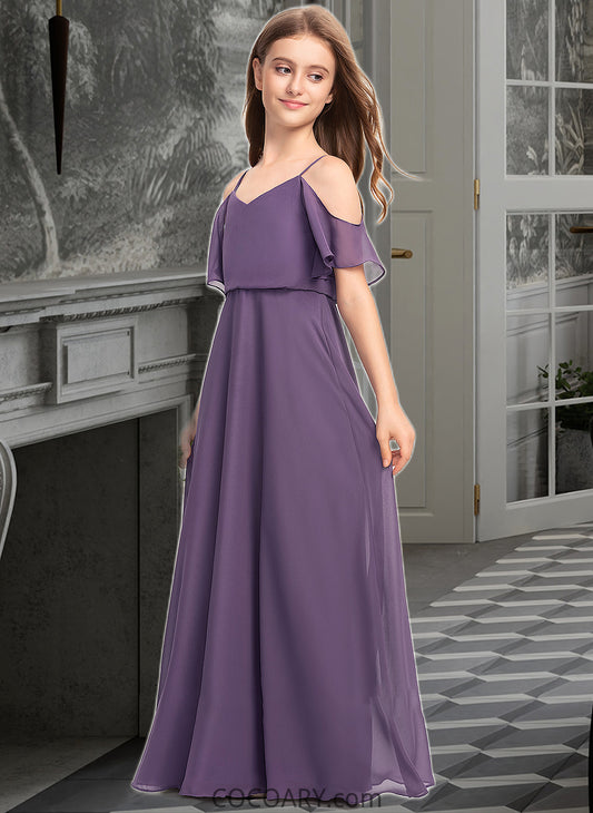 Skye A-Line V-neck Floor-Length Chiffon Junior Bridesmaid Dress DA8P0013390