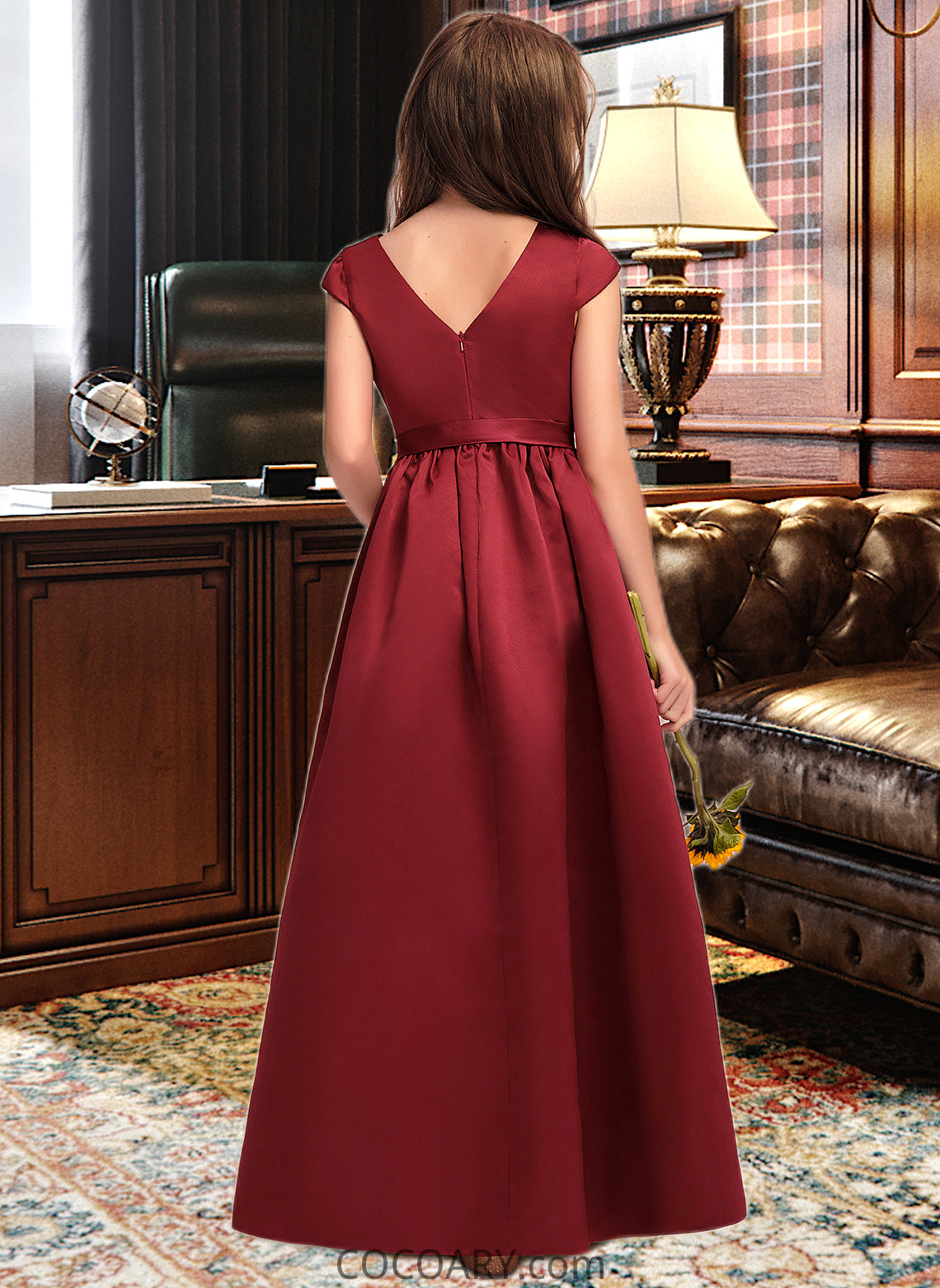 Jazlene A-Line Scoop Neck Floor-Length Satin Junior Bridesmaid Dress With Bow(s) Pockets DA8P0013391