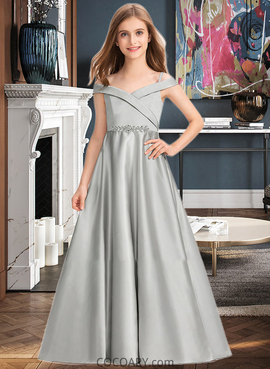 Theresa Ball-Gown/Princess Off-the-Shoulder Floor-Length Satin Junior Bridesmaid Dress DA8P0013404