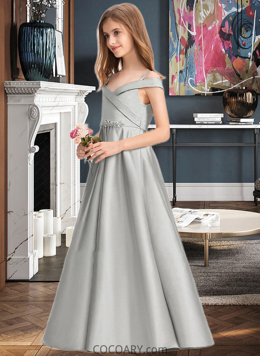 Theresa Ball-Gown/Princess Off-the-Shoulder Floor-Length Satin Junior Bridesmaid Dress DA8P0013404