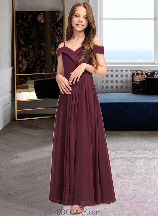 Jaliyah A-Line Off-the-Shoulder Floor-Length Chiffon Junior Bridesmaid Dress DA8P0013408