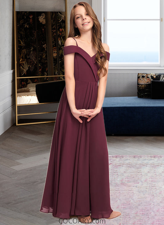 Jaliyah A-Line Off-the-Shoulder Floor-Length Chiffon Junior Bridesmaid Dress DA8P0013408